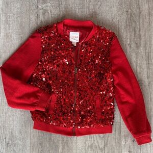 Cat & Jack Vibrant Red Sequin zip up jacket - M 7/8